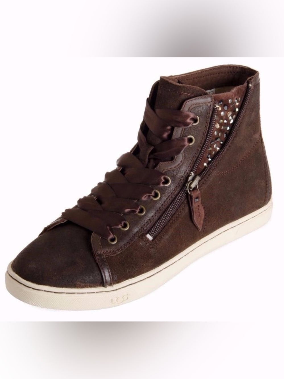 Women’s UGG Blaney chocolate brown leather high top rhinestone sneakers- Size 7